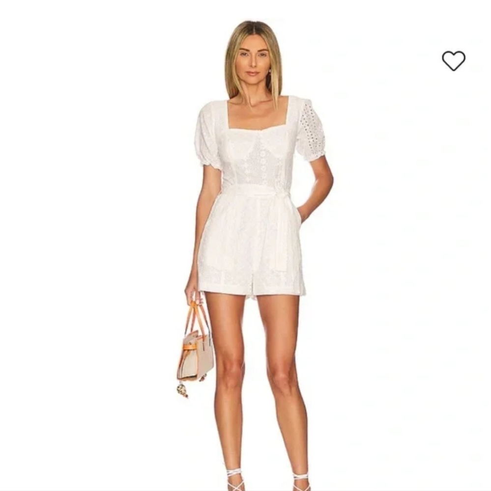 Blank NYC Romper White Eyelet Puff Sleeve NWT Small